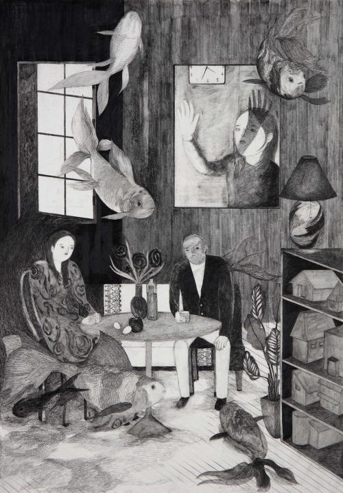 A-Lounge, Mackerel Safranski, Pale night 2, pencil on paper, 50 x 35,5 cm, 2018
