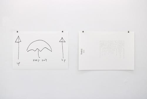 Raphael Van Lerberghe, Keep dry, 2017, Table, 2019, coloured pencil on paper, 110 x 73 cm.